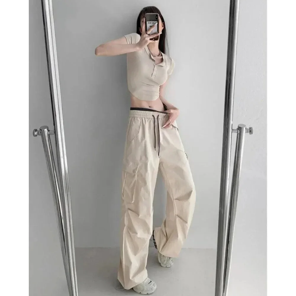 YesStyle Drawstring Street Cargo Pants, Tan & Gray, Size S Small - Picture 5 of 13
